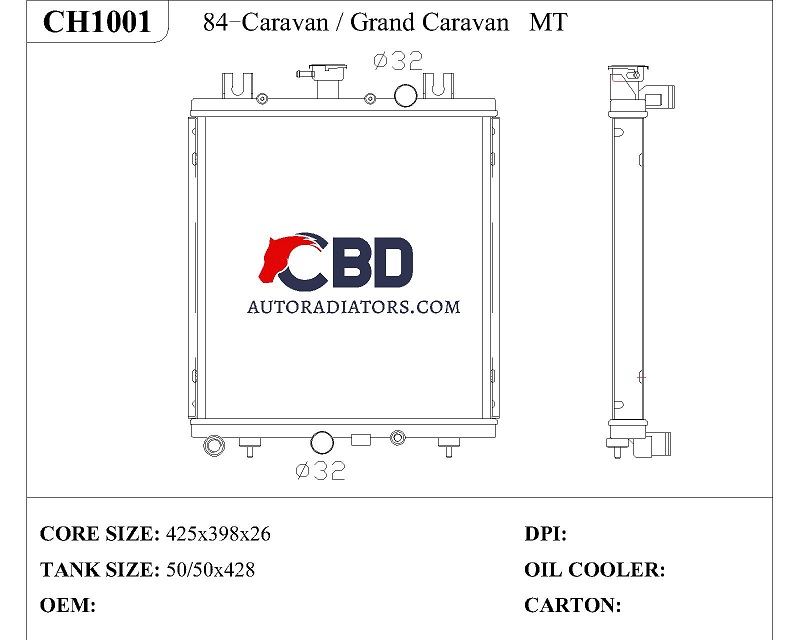 ALL ALUMINUM RADIATOR FOR 84-CARAVAN/GRAND CARAVAN MT/