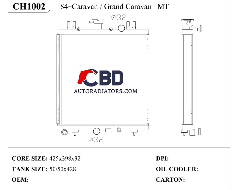 ALL ALUMINUM RADIATOR FOR 84-CARAVAN/GRAND CARAVAN MT/