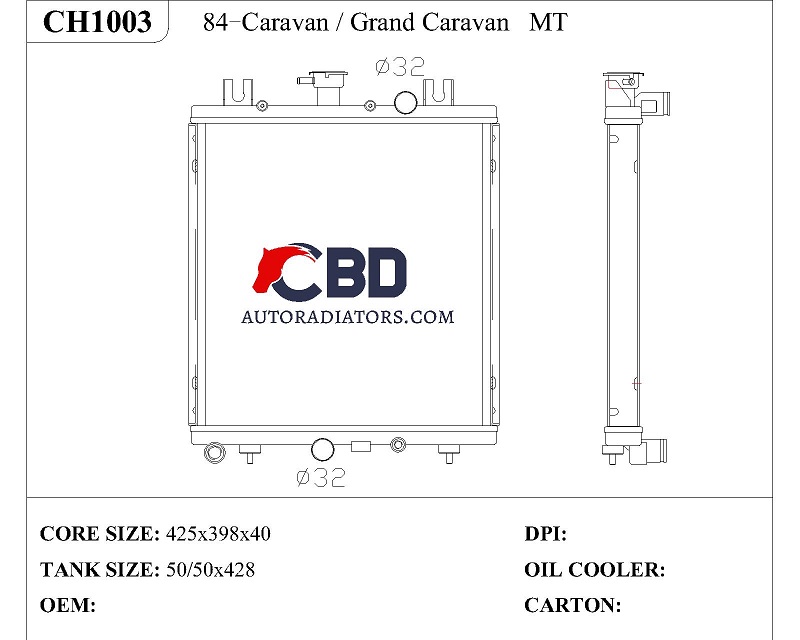 ALL ALUMINUM RADIATOR FOR 84-CARAVAN/GRAND CARAVAN MT/