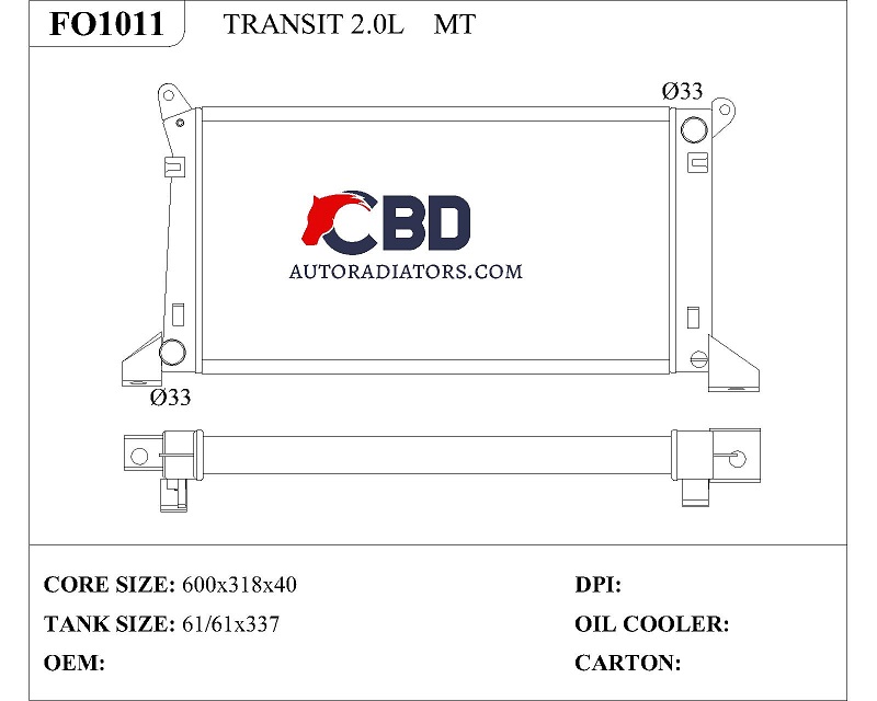 ALL ALUMINUM RADIATOR FOR TRANSIT 2.0L MT/