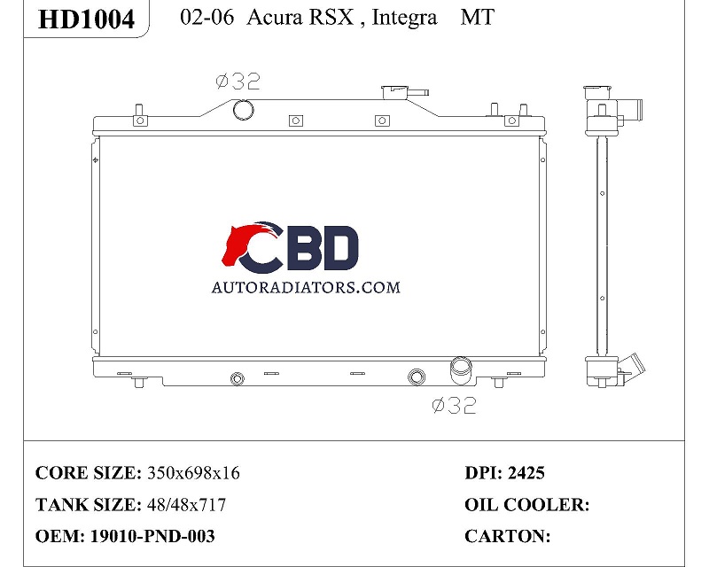 ALL ALUMINUM RADIATOR FOR ACURA RSX 2002-2006/ DPI 2425