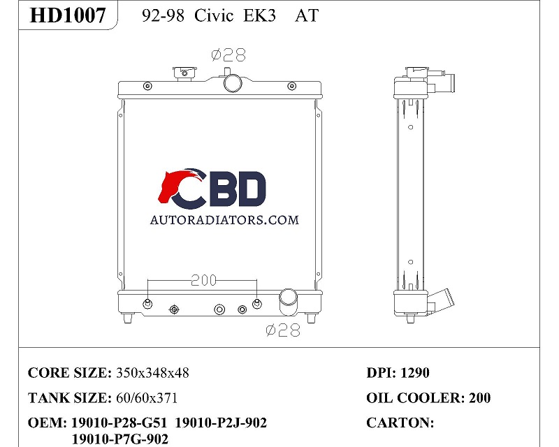 ALL ALUMINUM RADIATOR FOR HONDA CIVIC EK3 AT/EK4 MT/ DPI 1290