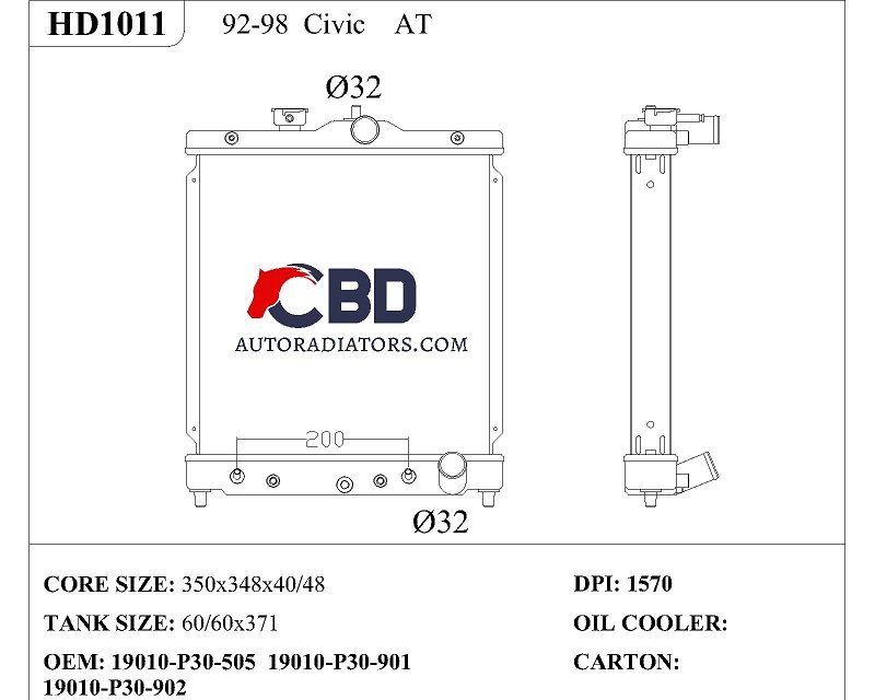 ALL ALUMINUM RADIATOR FOR HONDA CIVIC DEL SOL 1993-1997/ DPI 1570