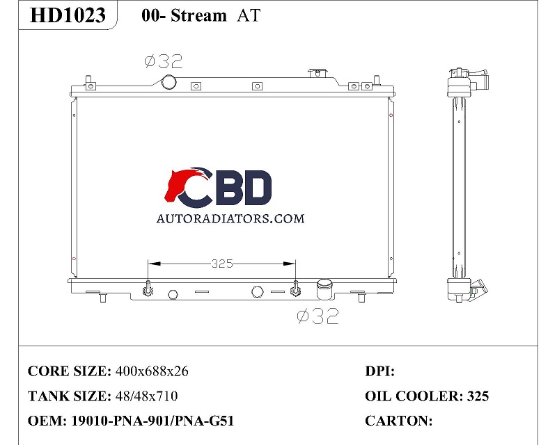 ALL ALUMINUM RADIATOR FOR 00- STREAM AT/