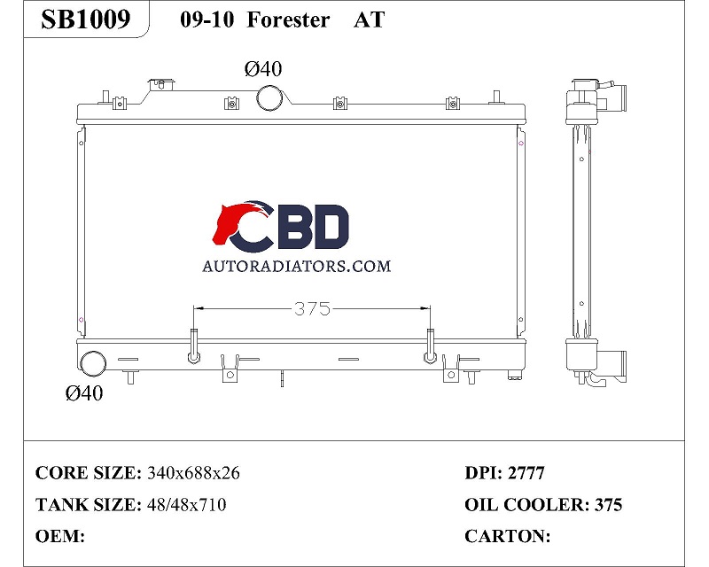 ALL ALUMINUM RADIATOR FOR SUBARU FORESTER AT / DPI 2777