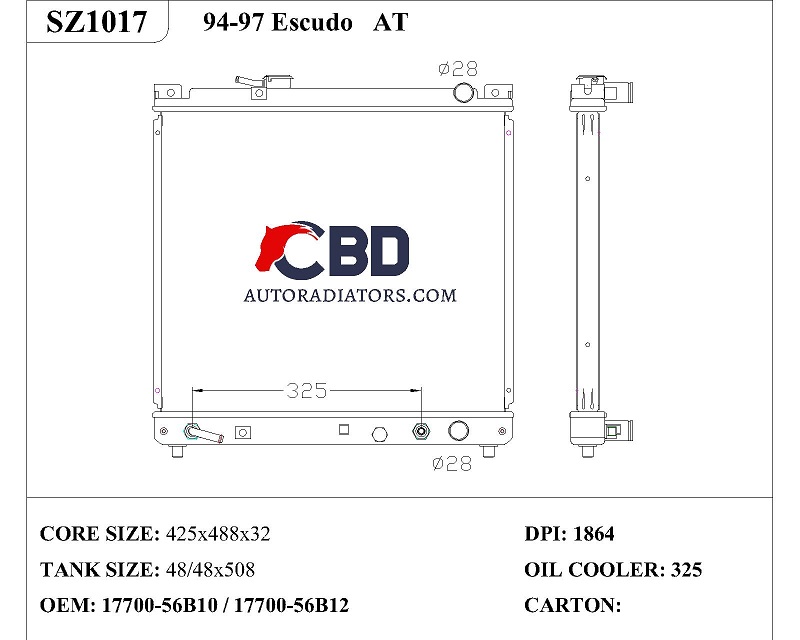 ALL ALUMINUM RADIATOR FOR SUZUKI ESCUDO AT/ DPI 1864