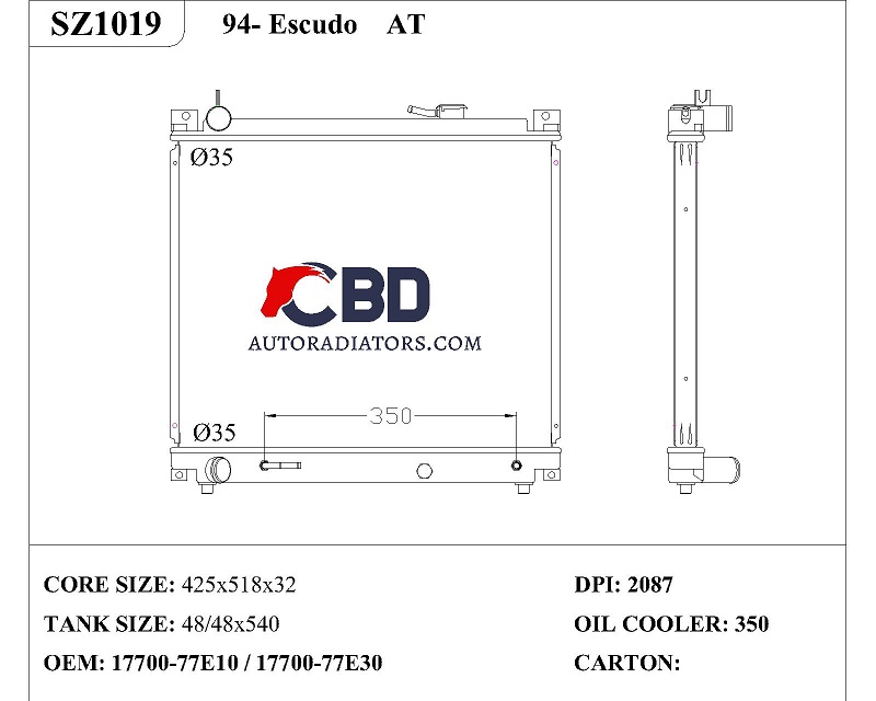 ALL ALUMINUM RADIATOR FOR SUZUKI ESCUDO AT / DPI 2087