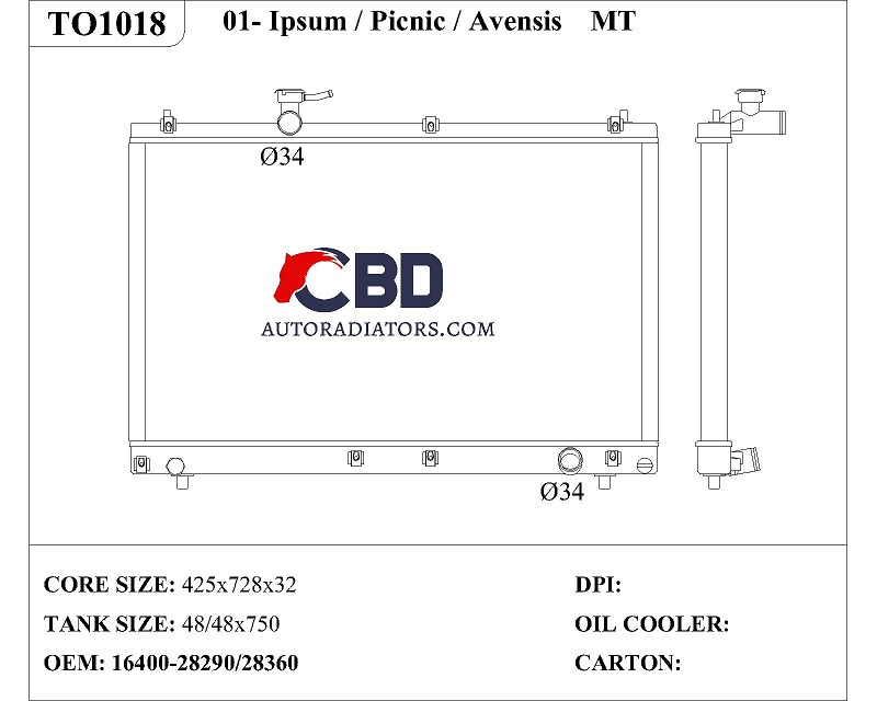 ALL ALUMINUM RADIATOR FOR 01- IPSUM/PICNIC/AVENSIS MT/