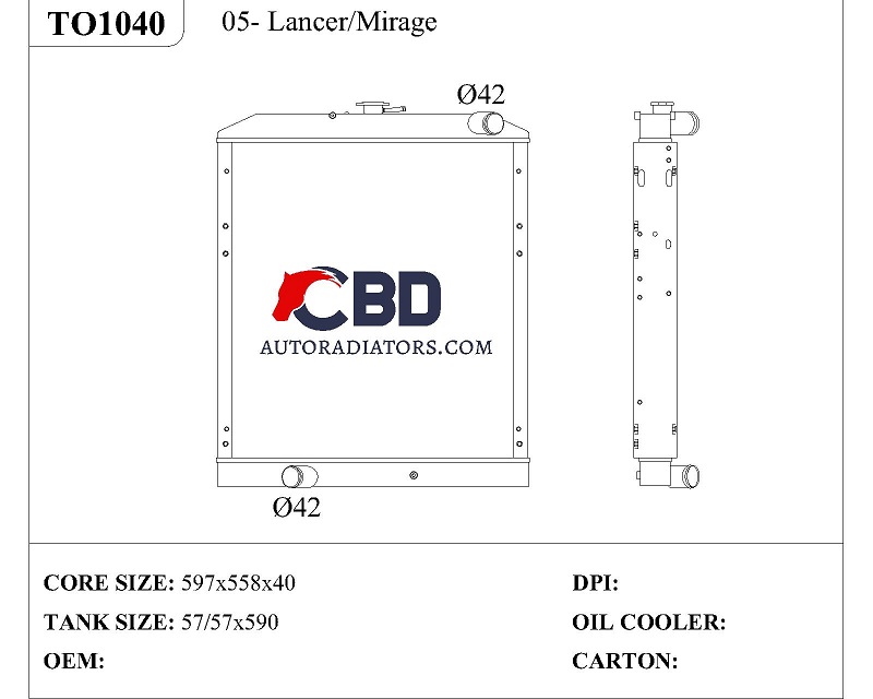 ALL ALUMINUM RADIATOR FOR 05- LANCER/MIRAGE/