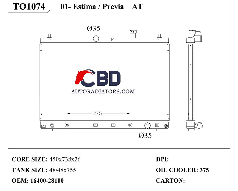 ALL ALUMINUM RADIATOR FOR 01- ESTIMA/PREVIA AT/