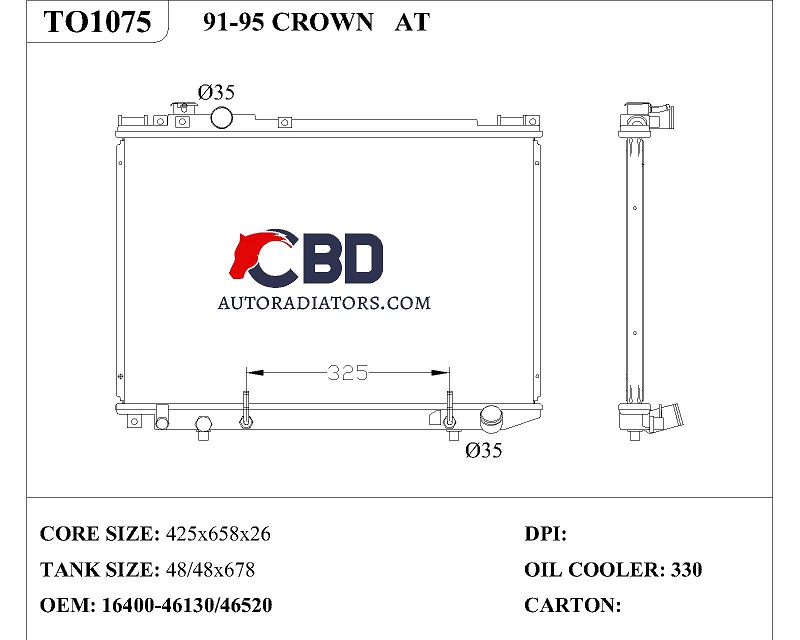 ALL ALUMINUM RADIATOR FOR 91-95 CROWN AT/