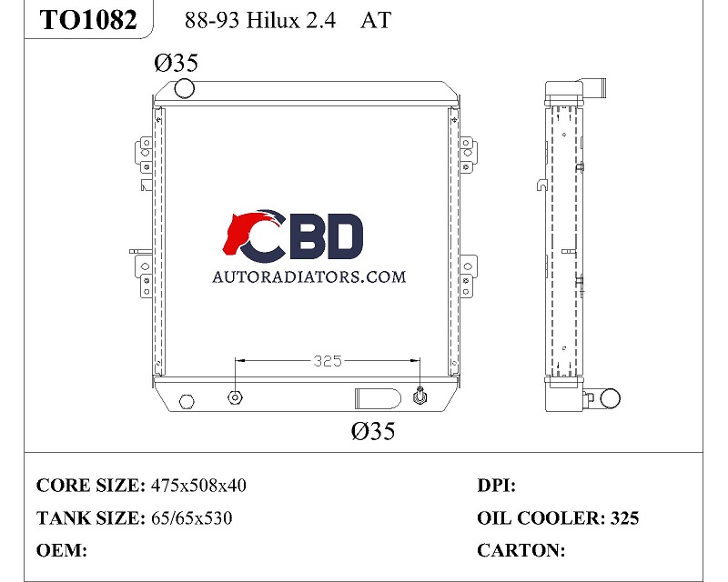 ALL ALUMINUM RADIATOR FOR 88-93 HILUX 2.4 AT/