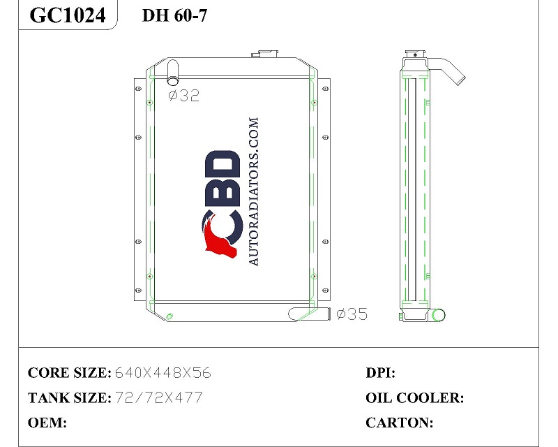 ALL ALUMINUM RADIATOR FOR DAEWOO EXCAVATOR DH60-7/