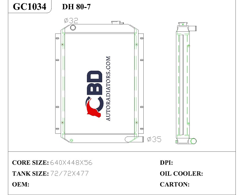 ALL ALUMINUM RADIATOR FOR DAEWOO EXCAVATOR DH80-7/