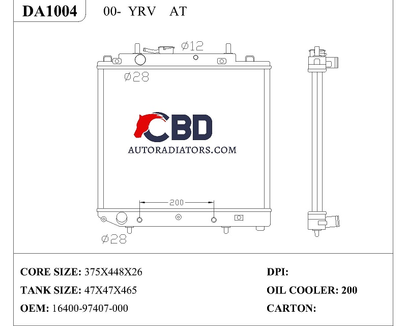 ALL ALUMINUM RADIATOR FOR 00- YRV AT/