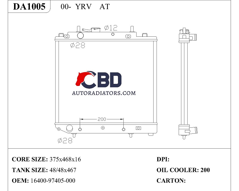 ALL ALUMINUM RADIATOR FOR 00- YRV AT/