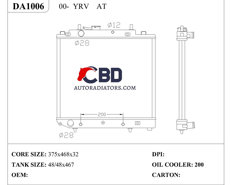 ALL ALUMINUM RADIATOR FOR 00- YRV AT/