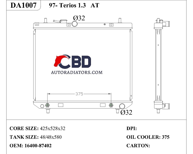 ALL ALUMINUM RADIATOR FOR 97- TERIOS 1.3 AT/