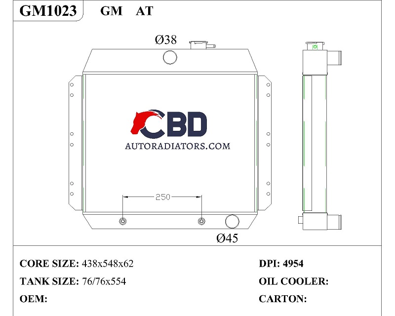 ALL ALUMINUM RADIATOR FOR GM / DPI 4954