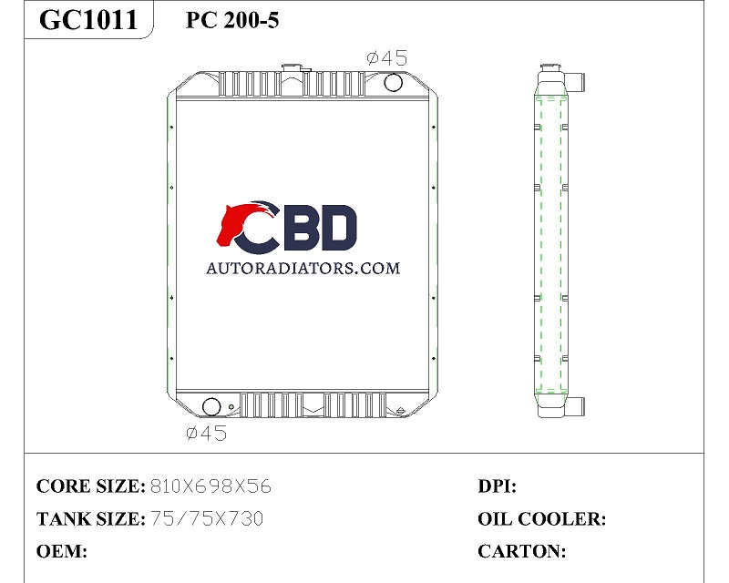 ALL ALUMINUM RADIATOR FOR KOMATSUPC200-5/