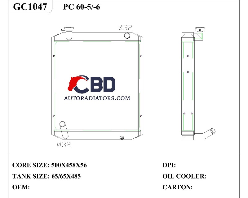 ALL ALUMINUM RADIATOR FOR KOMATSUPC60-5/-6/