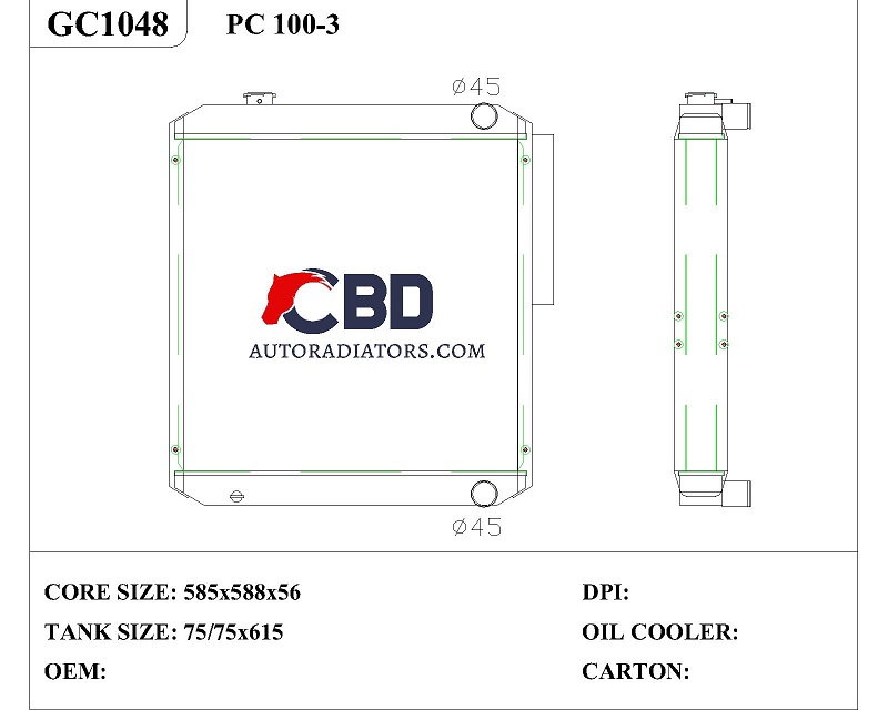 ALL ALUMINUM RADIATOR FOR KOMATSUPC100-3/