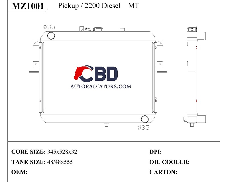 ALL ALUMINUM RADIATOR FOR PICKUP/2200 DIESEL MT/