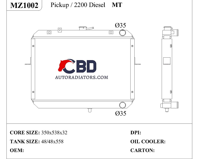 ALL ALUMINUM RADIATOR FOR PICKUP/2200 DIESEL MT/