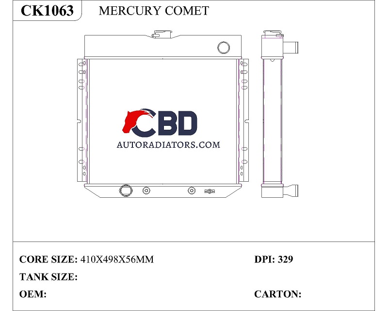 ALL ALUMINUM RADIATOR FOR 1972-1971 MERCURY COMET/CC329 DPI 329
