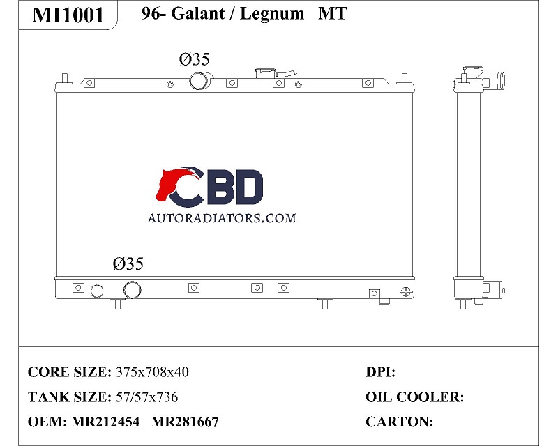 ALL ALUMINUM RADIATOR FOR 96- GALANT/LEGNUM MT/