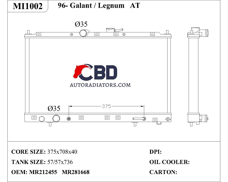 ALL ALUMINUM RADIATOR FOR 96- GALANT/LEGNUM AT/