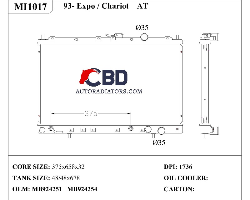 ALL ALUMINUM RADIATOR FOR 93- EXPO/CHARIOT AT/
