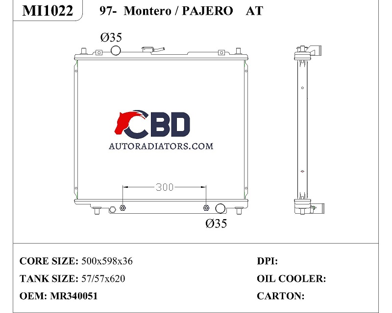 ALL ALUMINUM RADIATOR FOR 97- MONTERO/PAJERO AT/