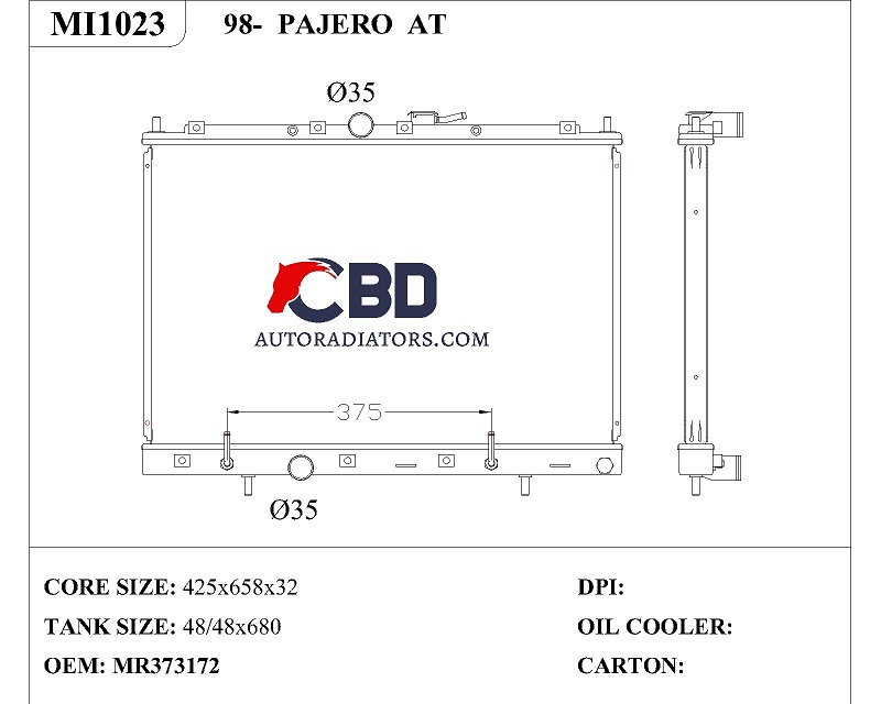 ALL ALUMINUM RADIATOR FOR 98- PAJERO AT/