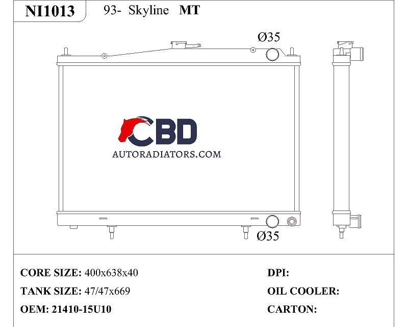 ALL ALUMINUM RADIATOR FOR 93- SKYLINE MT/