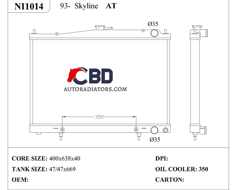 ALL ALUMINUM RADIATOR FOR 93- SKYLINE AT/