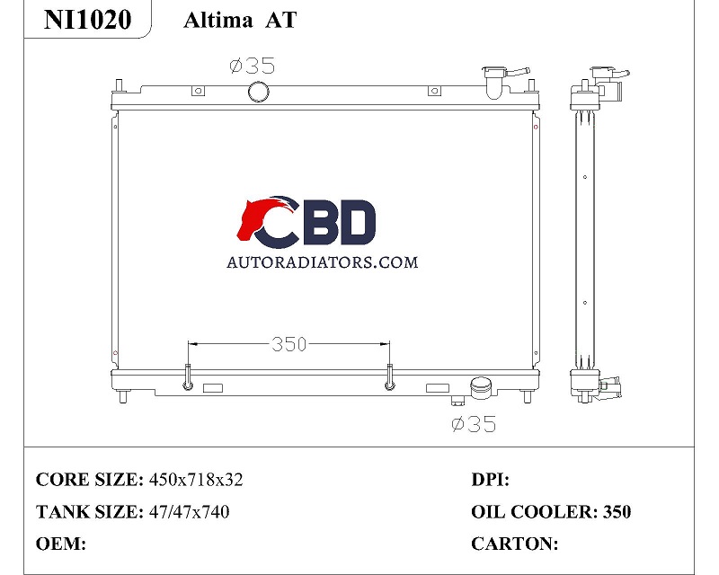 ALL ALUMINUM RADIATOR FOR ALTIMA AT/