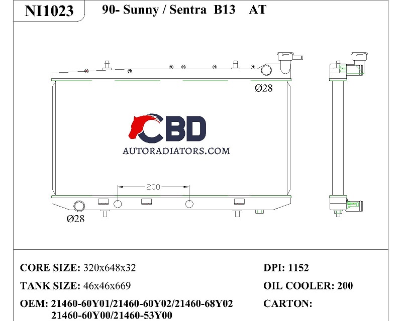 ALL ALUMINUM RADIATOR FOR NISSAN 200SX 1995-1998 NX1991-1993 SENTRA 1991-1999/ DPI 1152