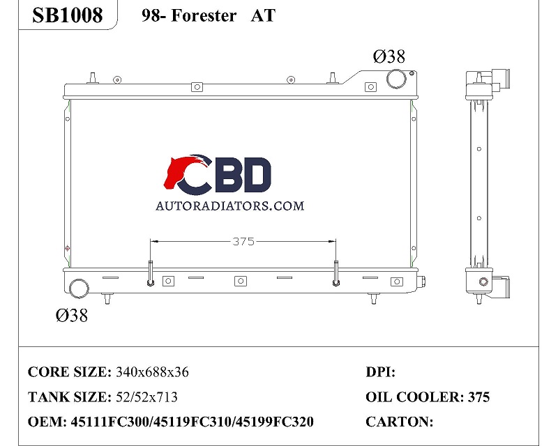 ALL ALUMINUM RADIATOR FOR 98- FORESTER AT/