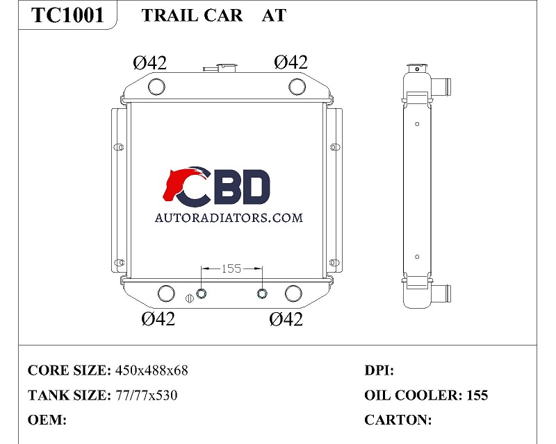 ALL ALUMINUM RADIATOR FOR TRAIL CAR AT/