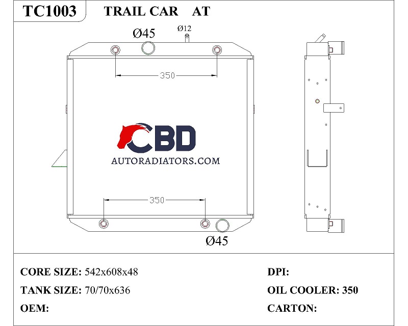 ALL ALUMINUM RADIATOR FOR TRAIL CAR AT/