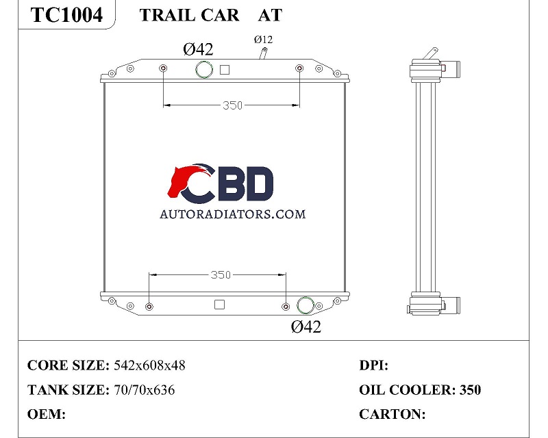 ALL ALUMINUM RADIATOR FOR TRAIL CAR AT/