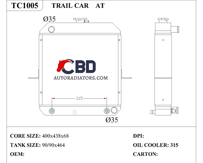 ALL ALUMINUM RADIATOR FOR TRAIL CAR AT/