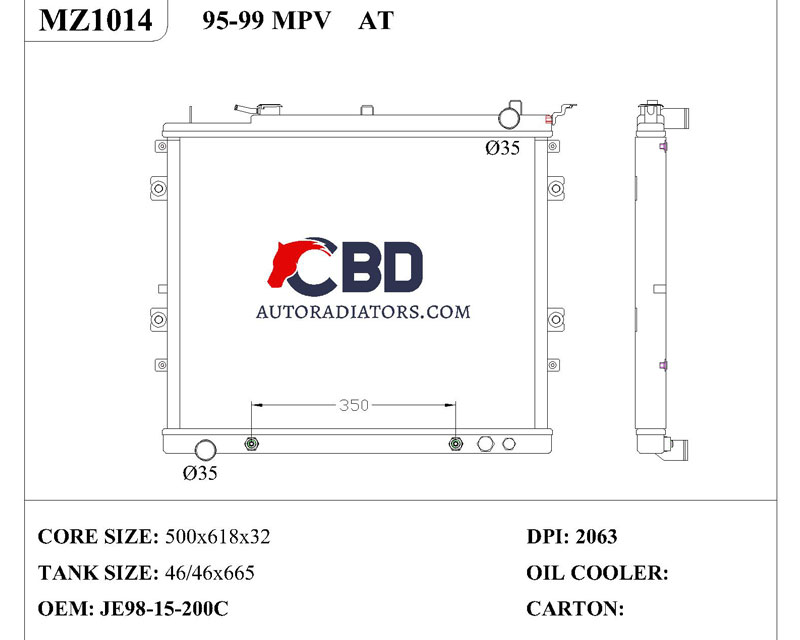 ALL ALUMINUM RADIATOR FOR MAZDA MPV AT/ DPI 2063