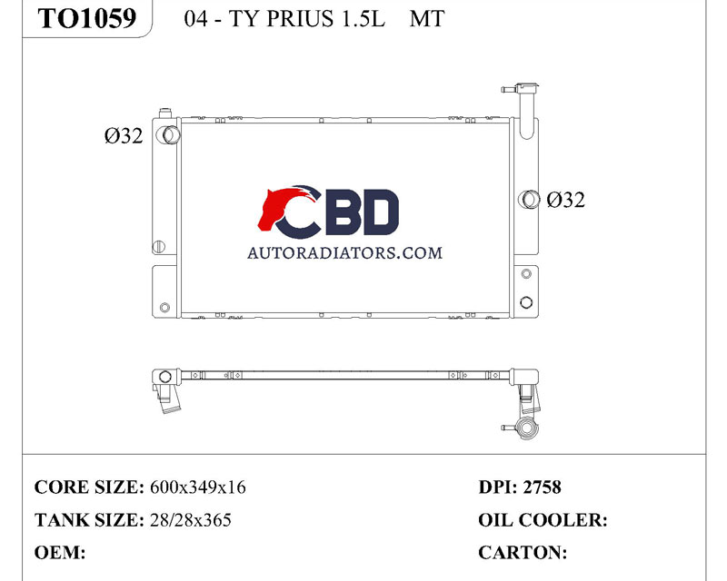 ALL ALUMINUM RADIATOR FOR  TOYOTA PRIUS 2004-2009/ DPI 2758